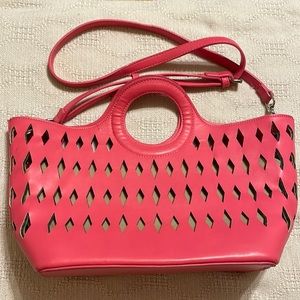 Free People Pink Leather Diamond Cut Out Shoulder Bag Purse 12 X 10 Inch